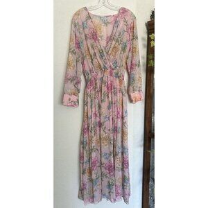 Alexa B Nites Maxi Dress Womens 16 Pink Sheer Floral Fairy Cottagecore Surplice